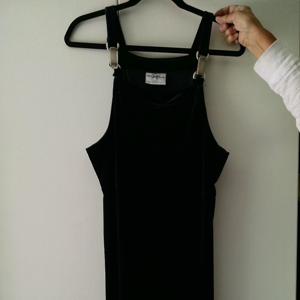 Dark green velvet dress.
